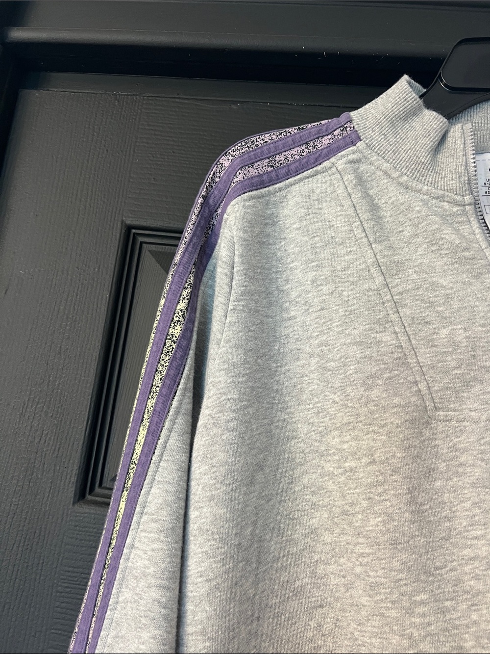 adidas Light Gray Half-Zip Pullover with Purple Stripes - Picture 3 of 7